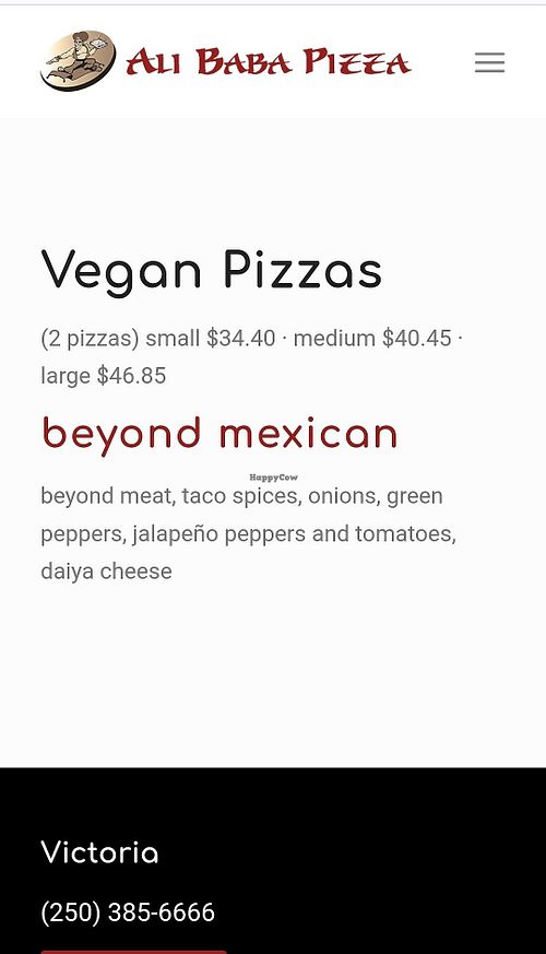 Ali Baba Vegan Menu Option at Ali Baba Pizza in Langford