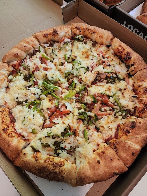 Ali Baba Vegan Pizza with Beyond Meat and Daiya Cheese at Ali Baba Pizza in Langford