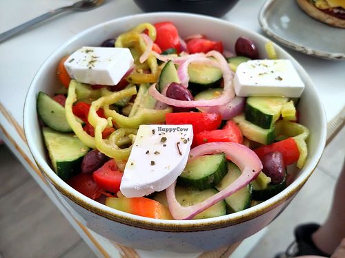 Greek salad at Rhino Vegan Beat in Mykonos