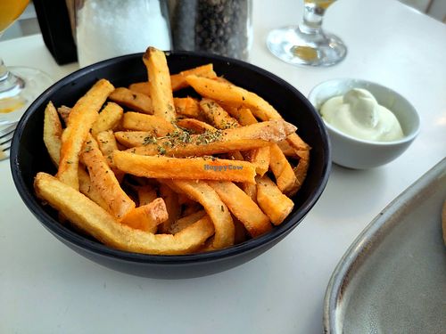 Fries and mayo at Rhino Vegan Beat in Mykonos