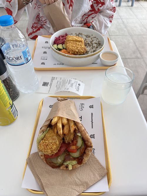 Javan wrap and tofu bowl   at Rhino Vegan Beat in Mykonos
