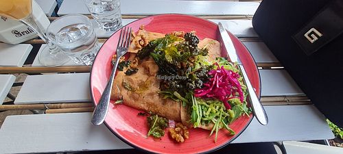 Vegan Crepe with flavourful black cabbage and sweet walnuts and more. at A la Crêpe in Stockholm