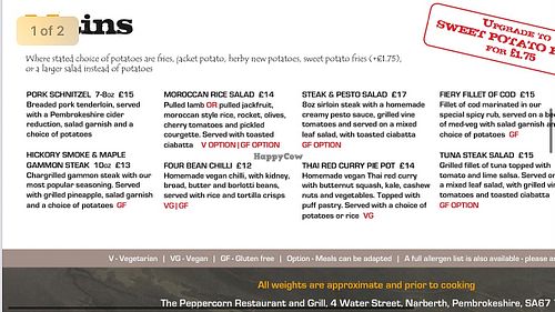 Vegan mains  at The Peppercorn Restaurant & Grill in Narberth