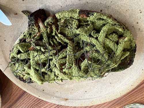 MUSHROOM TARTINE WITH SLOW COOKED LEEKS AND THYME  at Little Saint in Healdsburg