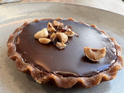 Chocolate Torte with Hazelnut Praline and Miso Caramel  at Little Saint in Healdsburg