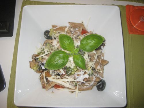 Pasta with tempeh and veg at Kwadrat in Poznan