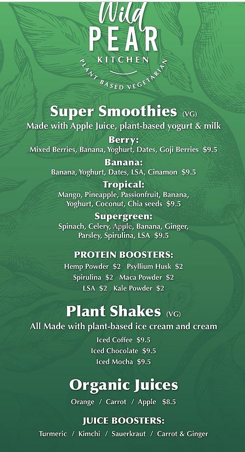 Drinks menu at Wild Pear Kitchen in New Plymouth