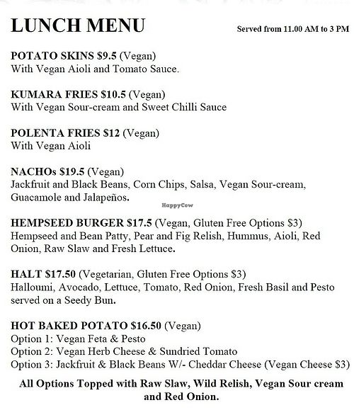 Lunch menu at Wild Pear Kitchen in New Plymouth