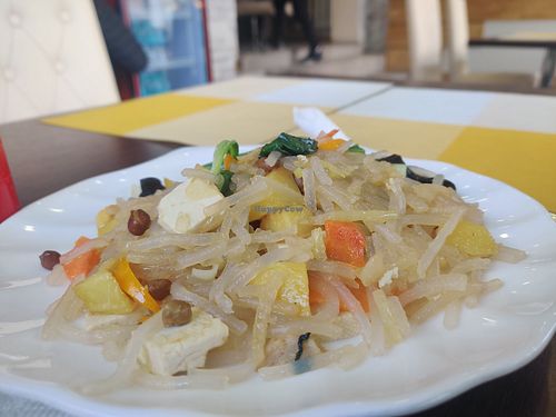 Fried tofu, potatoes, and noodles at Agnista - Seoul Street in Ulaanbaatar