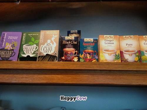 Some of the good variety of tea you can get! Also coffee and cacao available. at Graenn Kostur in Reykjavik