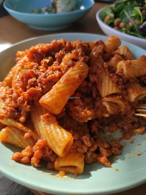 Pasta con boloñesa de lentejas at Pure Kitchen in Cumbre Del Sol