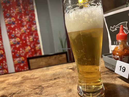 beer with ice cubes (!)   at Vegan 1983 in Erfurt