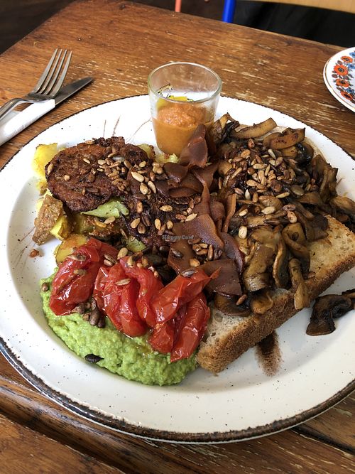 Sensational - full vegan breakfast with the surprising but very satisfying addition of pakora. This was simply delicious.  at Root in Hythe