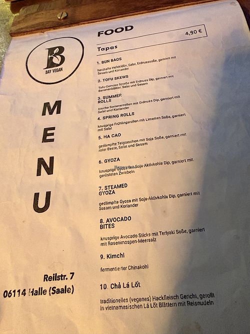 menu  at Bay Vegan in Halle