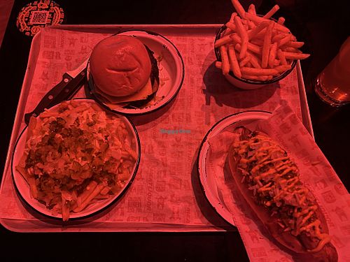 TEMPEH TANTRUM + BLACK BEAN CHILI DOG + HIPPIE FRIES + SALT AND PEPPER FRIES  at MEATliqour in West London