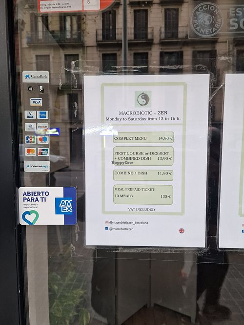 Menu and opening hours at Macrobiotic Zen in Barcelona