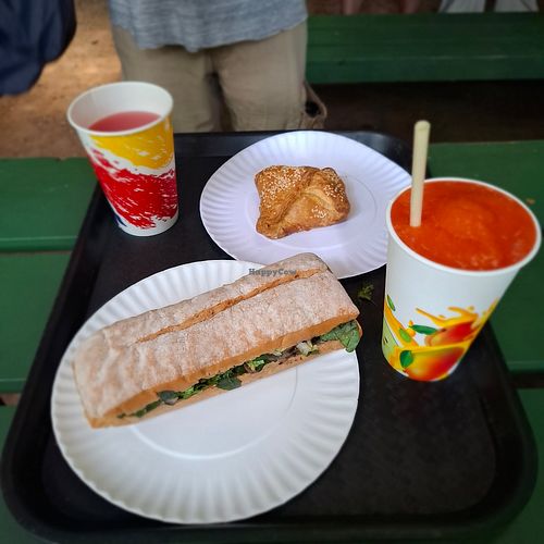 Sandwich vegan : que des légumes 🫤, thé tropical, smoothie papaye at Mon in Manuel Antonio