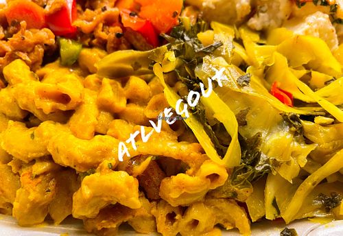 Mac and cheeze, kale and cabbage   at Di-Vine Plant Based Cuisine in Forest Park