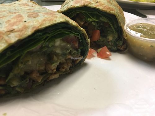 fish burrito in spinach wrap - vegan! at Vegetarian Express in Chicago