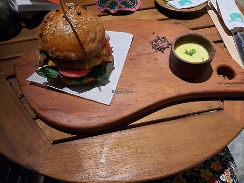 Vegan burger (normally it also comes with fries) at UKAW Chocolate in Miraflores