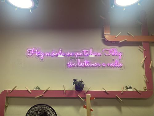 “Do more of what makes you happy…without harming others.” Super cute dinning area.  at Pali Pali Alameda in Mexico City