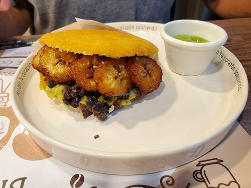 Biscuit sandwich stuffed with plantaines at Biscuits by Nane in Guayaquil