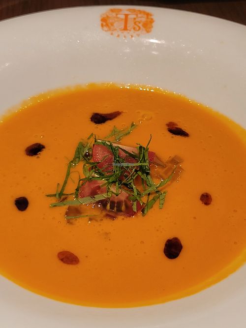Seasonal menu gazpacho soup at T's Restaurant in Tokyo
