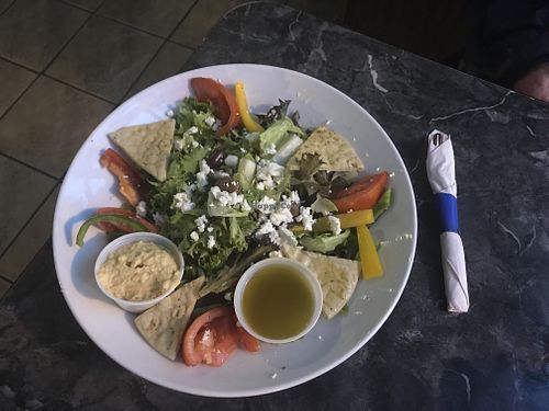 Hummus Salad is huge!  at Adelphia Sports Bar & Grille in Charleston