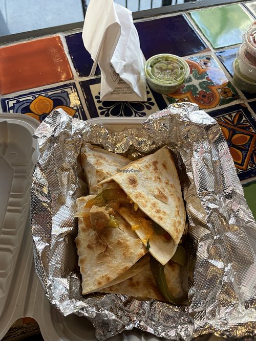 Organic seitan quesadilla with vegan cheesee  at Burrito Box in New York City