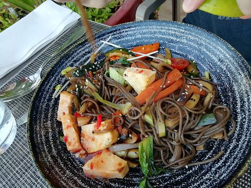 Tofu and noodles at The Market Restaurant in Albufeira