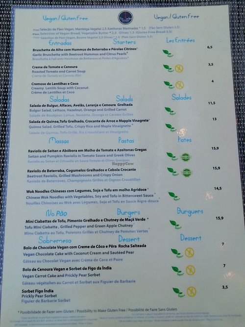 Vegan menu at The Market Restaurant in Albufeira