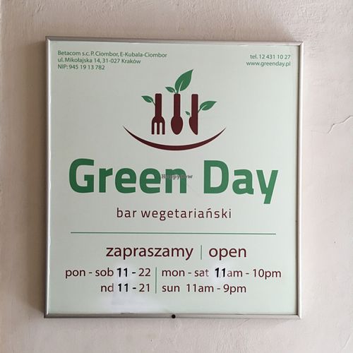 opening times  at Green Day in Krakow