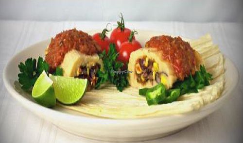 Boulder Tamales Organic Large Vegan Black Bean, Spinach, Corn Tamale.  They use X-tra virgin  Olive Oil and Vegan Bouillon.  All Organic and fresh. at Boulder Tamales in Boulder