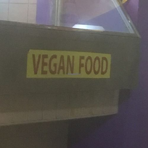 vegan food sign at Bobae Tower Food Court in Bangkok