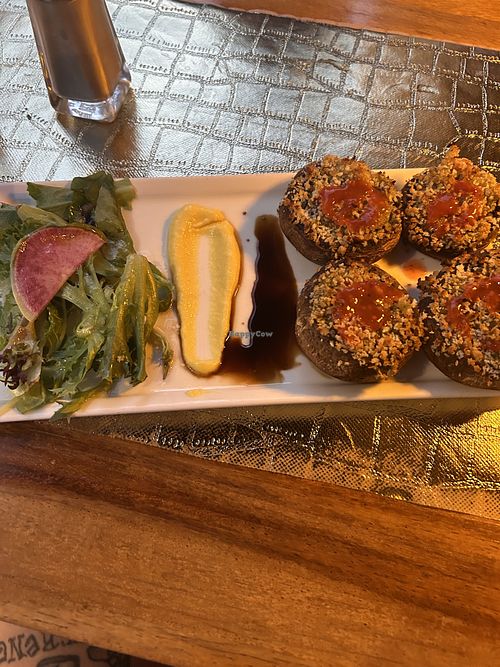 Stuffed portobello mushrooms w/lots of hot sauce that I added  at Le Makech in Merida