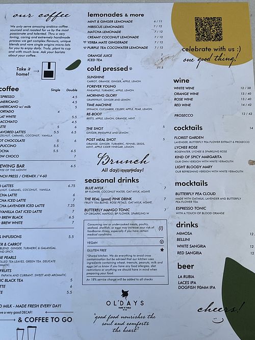 Drink menu   at OL'DAYS in Miami