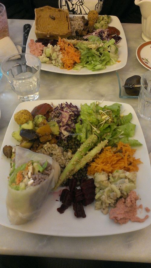 Two full plates of very good vegan food at Cafe Ginger in Paris