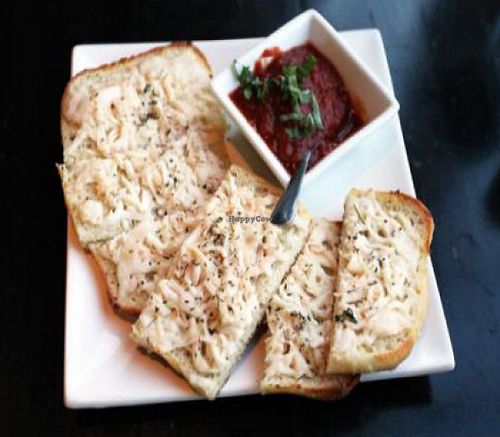 Vegan garlic cheese bread with marinara dip at EVO Kitchen in West Hollywood
