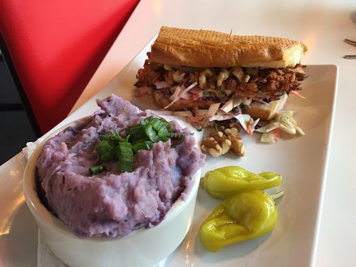 Memphis slow cooked pulled “pork” sandwich at Chomp Vegan Eatery in Vancouver