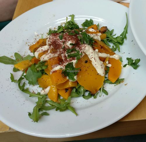 Roasted squash with lemon and tahini dressing at Saramago Cafe Bar in Glasgow
