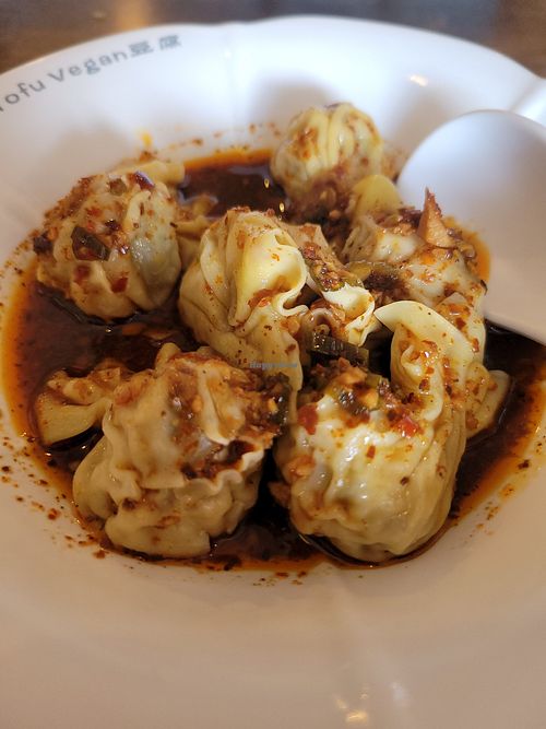 Dumplings  with house sauce at Tofu Vegan - Golders Green in North West London