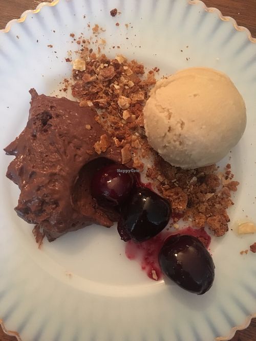 Chocolate mousse, cherries in syrup, gingerbread crumble and caramel gelato at Marits Eetkamer in Amsterdam