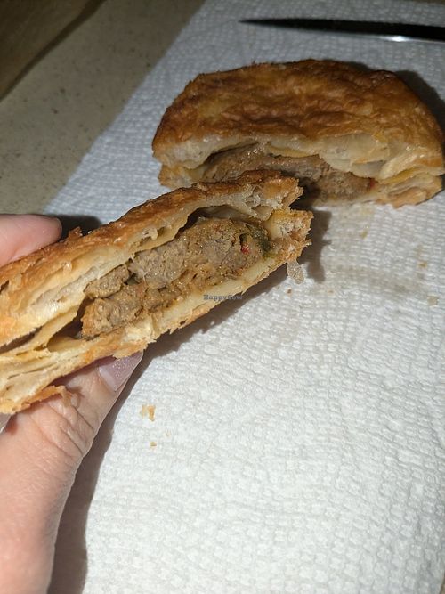 Beef pastelito inside at Stephanie's Vegan Bakery + Cafe in Fort Lauderdale
