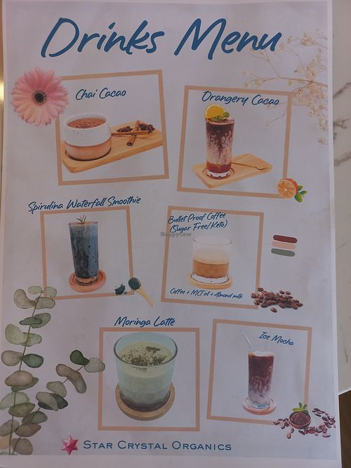 Menu at Star Crystal Organics in Chiang Mai