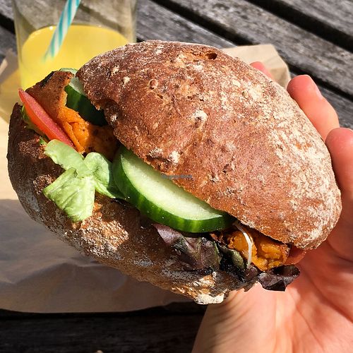 delicious roasted sweet potato and other veg ciabatta sandwich at Roots  Fruits and Flowers - Great Western in Glasgow