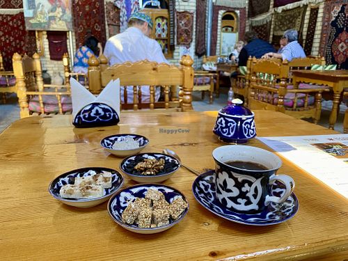 Coffee and sweets  at Silk Road Tea House in Bukhara