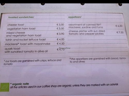 a sample of the menu at Mercearia Bio in Portimao