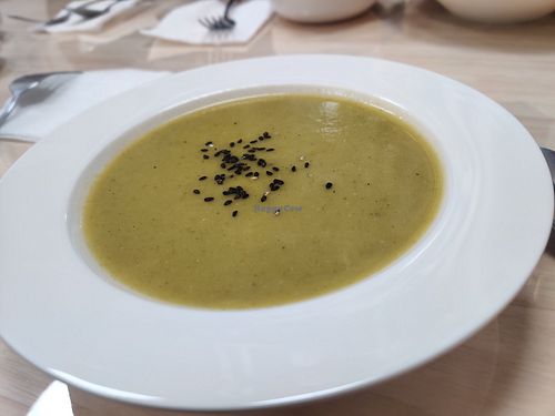 Spinach soup at The Oneness Fountain Heart Vegan/Vegetarian Cafe in Ulaanbaatar