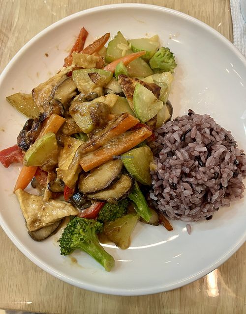 Stir Fried Veggies with Peanut Saucee  at The Oneness Fountain Heart Vegan/Vegetarian Cafe in Ulaanbaatar