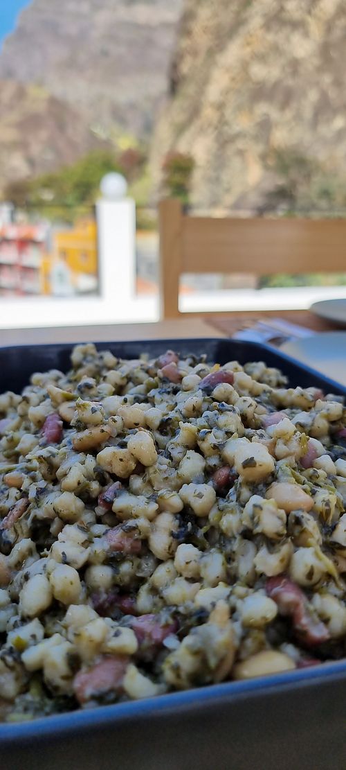 Vegan catxupa, traditional Cape Verdean dish at Kasa d' Vizin Restaurant in Eito